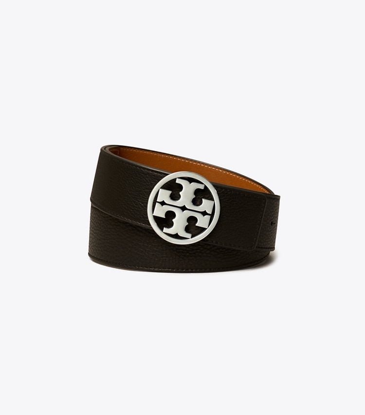 TORY BURCH 1.5"MILLER REVERSIBLE BELT - Black / Classic Cuoio / Silver