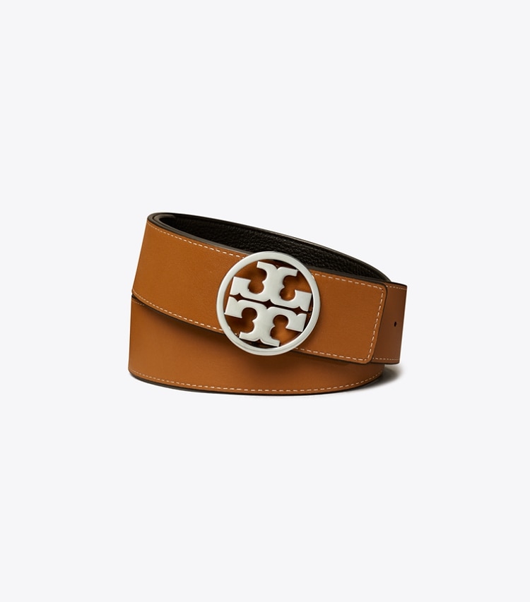 TORY BURCH 1.5"MILLER REVERSIBLE BELT - Black / Classic Cuoio / Silver - Click Image to Close