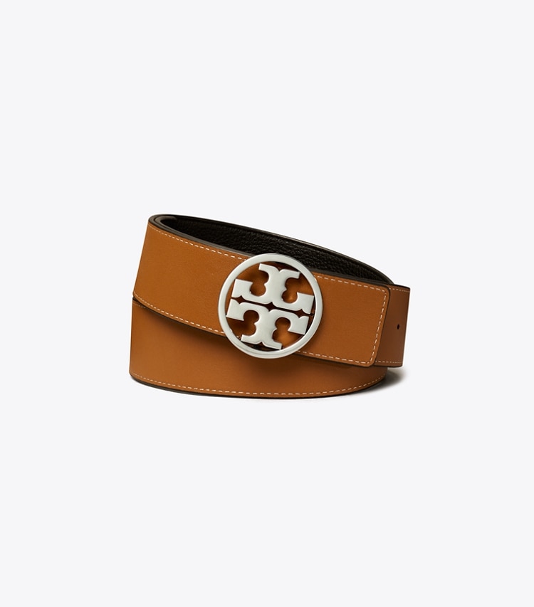 TORY BURCH 1.5"MILLER REVERSIBLE BELT - Black / Classic Cuoio / Silver