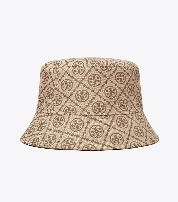 TORY BURCH SHORT-BRIM T MONOGRAM BUCKET HAT - Hazel