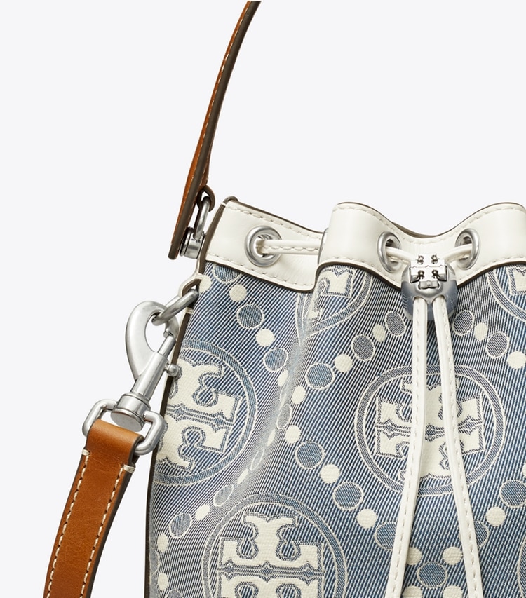 TORY BURCH T MONOGRAM DENIM BUCKET BAG - Pearl Blue - Click Image to Close