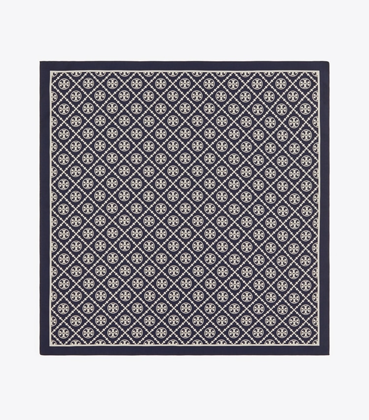 TORY BURCH T MONOGRAM TWO-TONE SCARF - Tory Navy / New Ivory