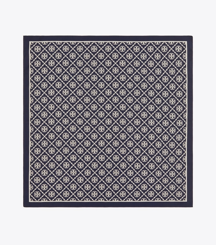 TORY BURCH T MONOGRAM TWO-TONE SCARF - Tory Navy / New Ivory