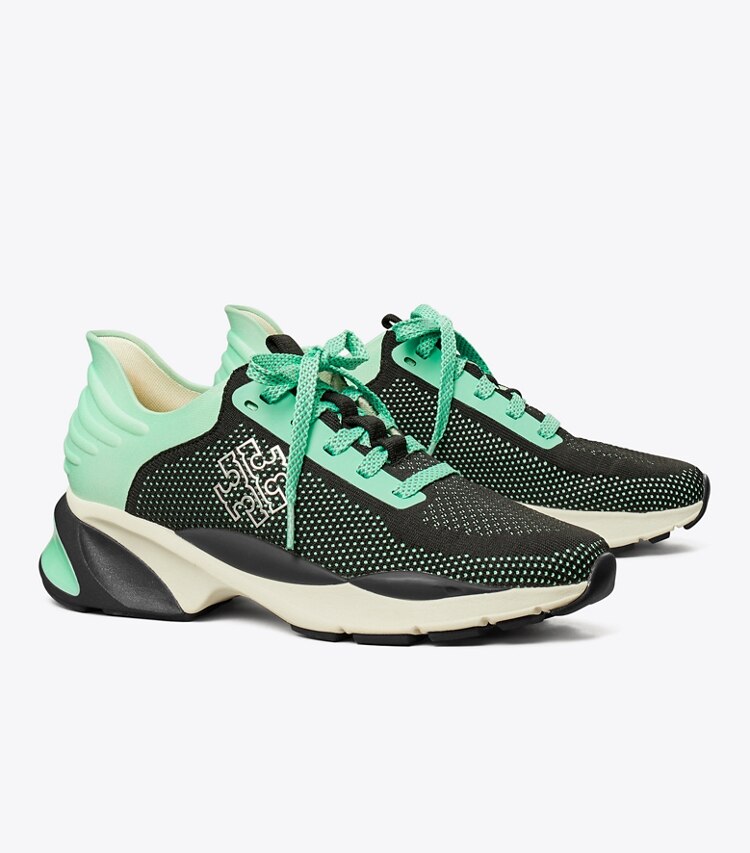 TORY BURCH GOOD LUCK KNIT TRAINER - Mint / Black - Click Image to Close