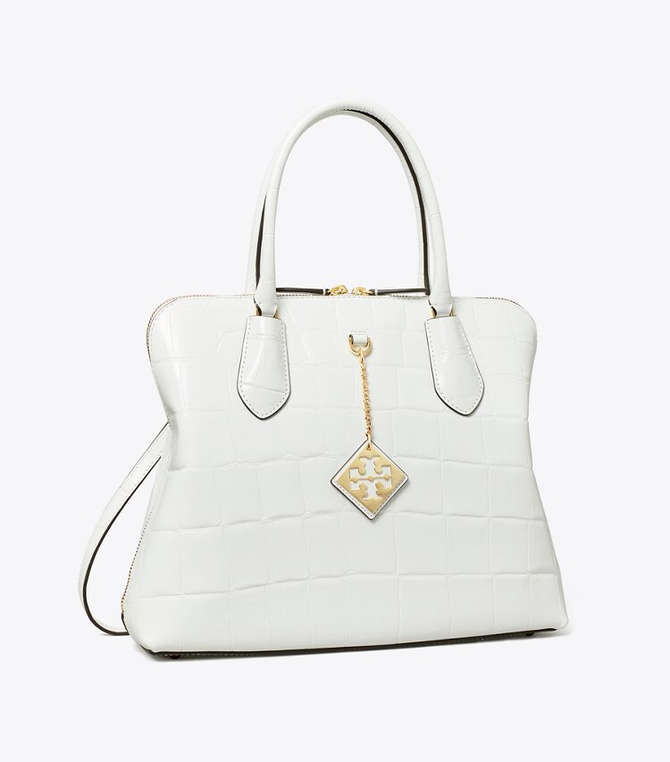 TORY BURCH EMBOSSED SWING SATCHEL - Optic White