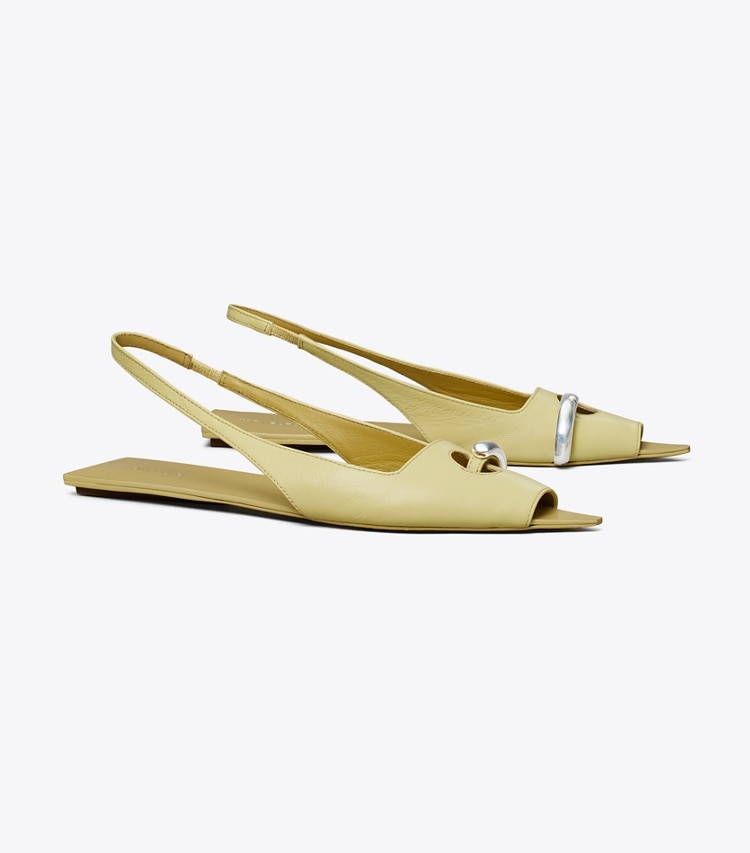 TORY BURCH PIERCED SLINGBACK - Cream Corn / Beige / Silver