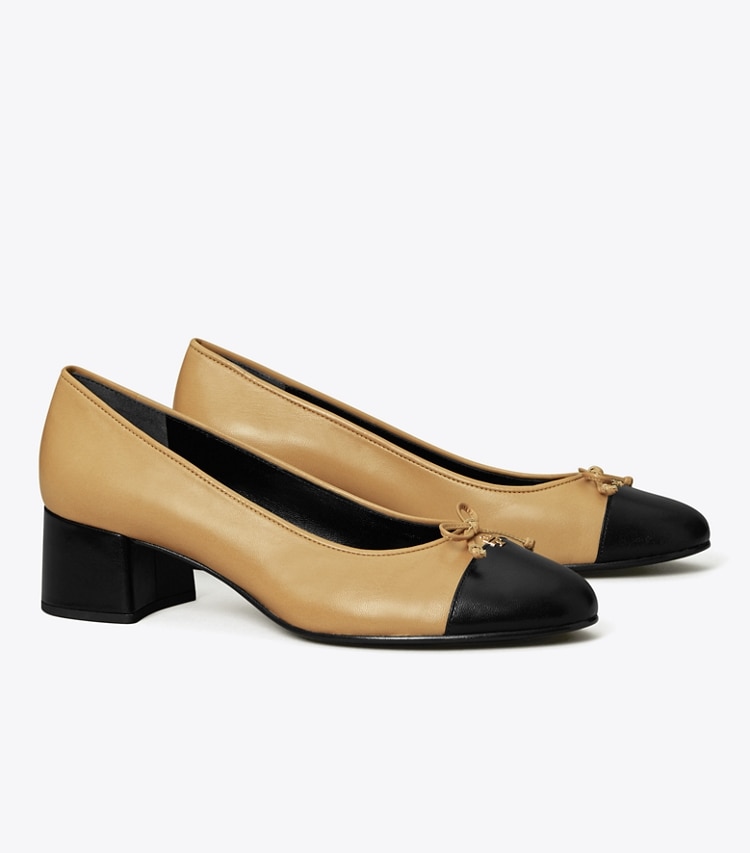 TORY BURCH CAP-TOE PUMP - Ginger Shortbread / Perfect Black