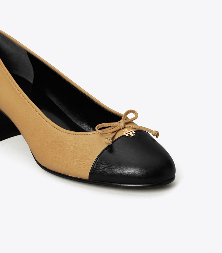 TORY BURCH CAP-TOE PUMP - Ginger Shortbread / Perfect Black