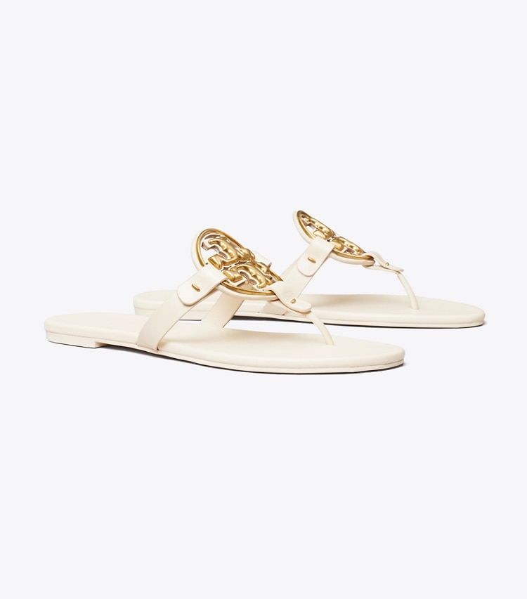 TORY BURCH MILLER SOFT METAL LOGO SANDAL - New Cream / Gold - Click Image to Close