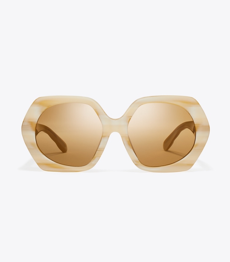 TORY BURCH KIRA OVERSIZED GEOMETRIC SUNGLASSES - Ivory Horn/Ochre