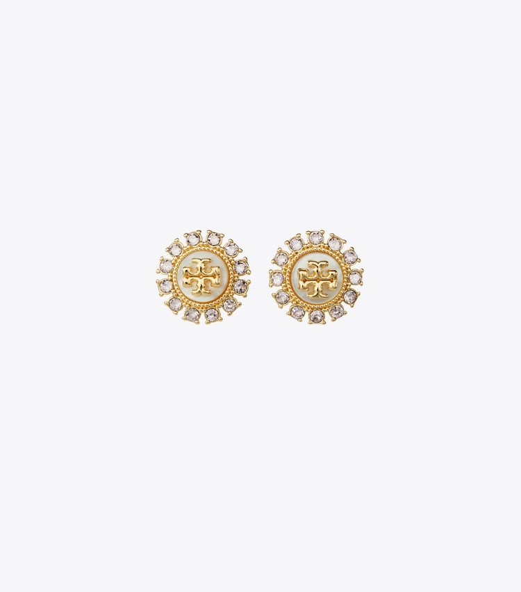 TORY BURCH KIRA CRYSTAL STUD EARRING - Tory Gold / Mop / Crystal