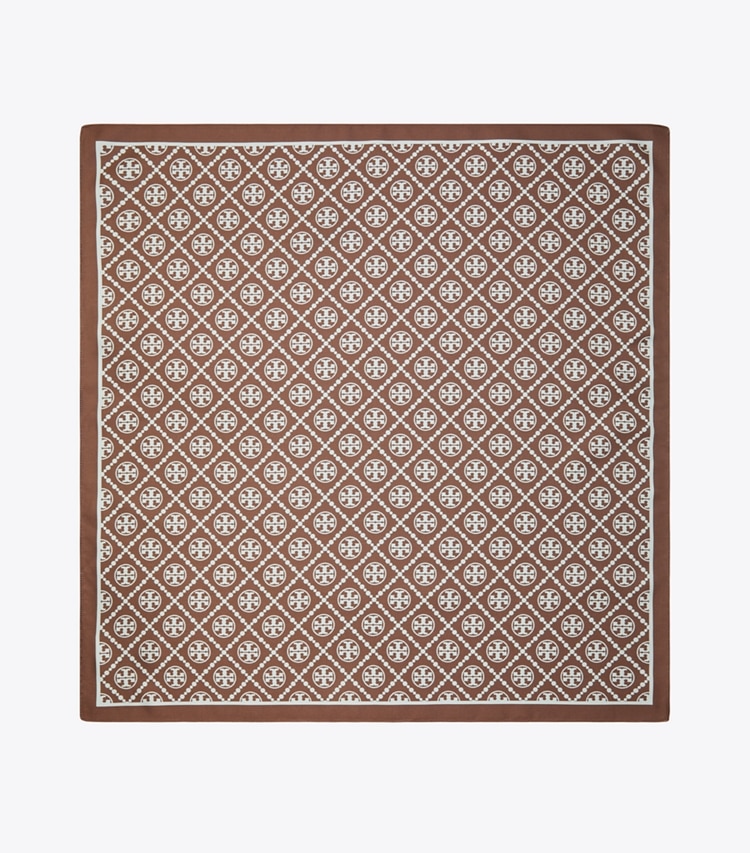 TORY BURCH T MONOGRAM TWO-TONE SCARF - Chocolate / Blue Mist