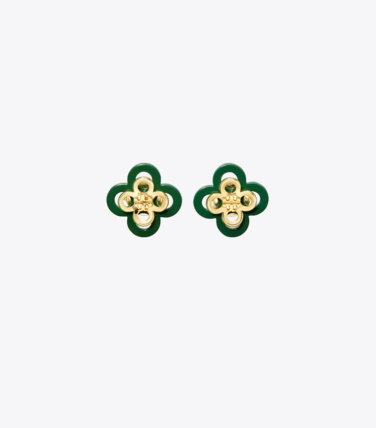 TORY BURCH KIRA CLOVER STACKED STUD - Tory Gold / Green