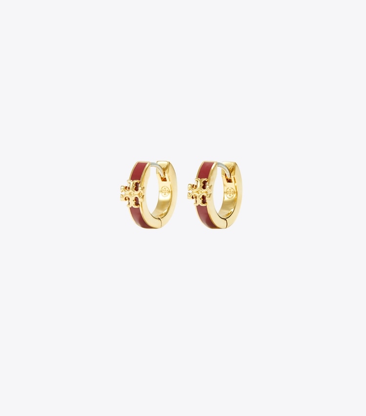 TORY BURCH KIRA ENAMEL HUGGIE EARRING - Tory Gold / Sun-Dried Tomato