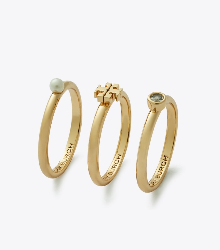 TORY BURCH KIRA PEARL RING SET - Tory Gold / Cream / Crystal