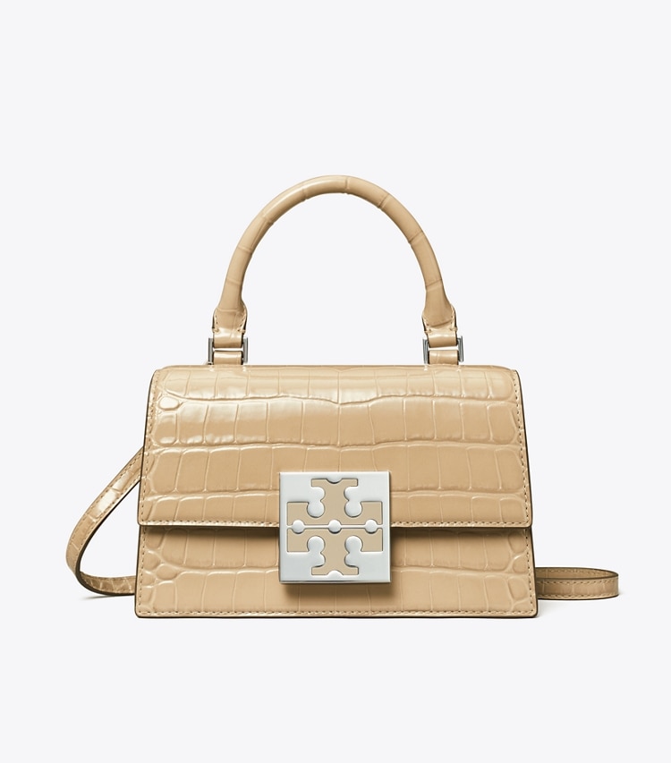 TORY BURCH BON BON CROC-EMBOSSED MINI BAG - Taupe