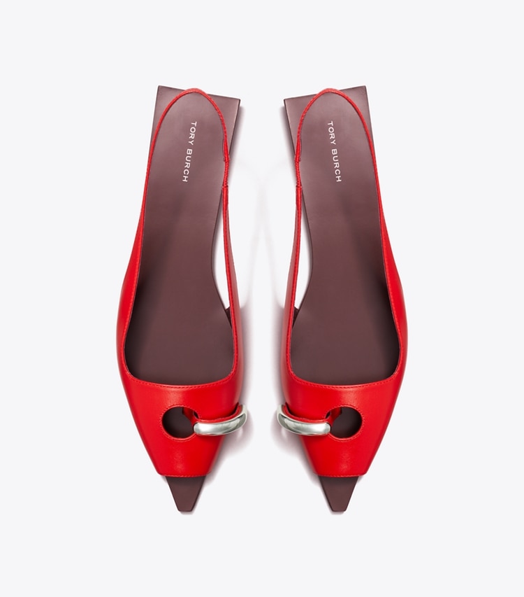 TORY BURCH PIERCED SLINGBACK - Plum / Red / Silver