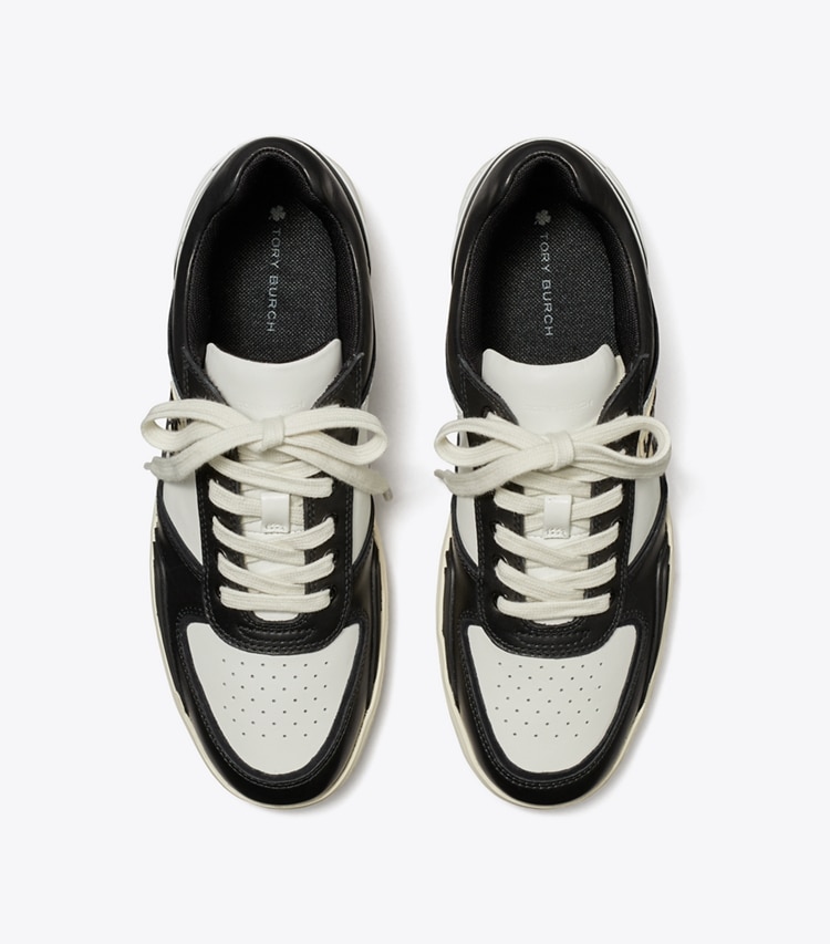 TORY BURCH CLOVER COURT SNEAKER - Purity / Perfect Black - Click Image to Close