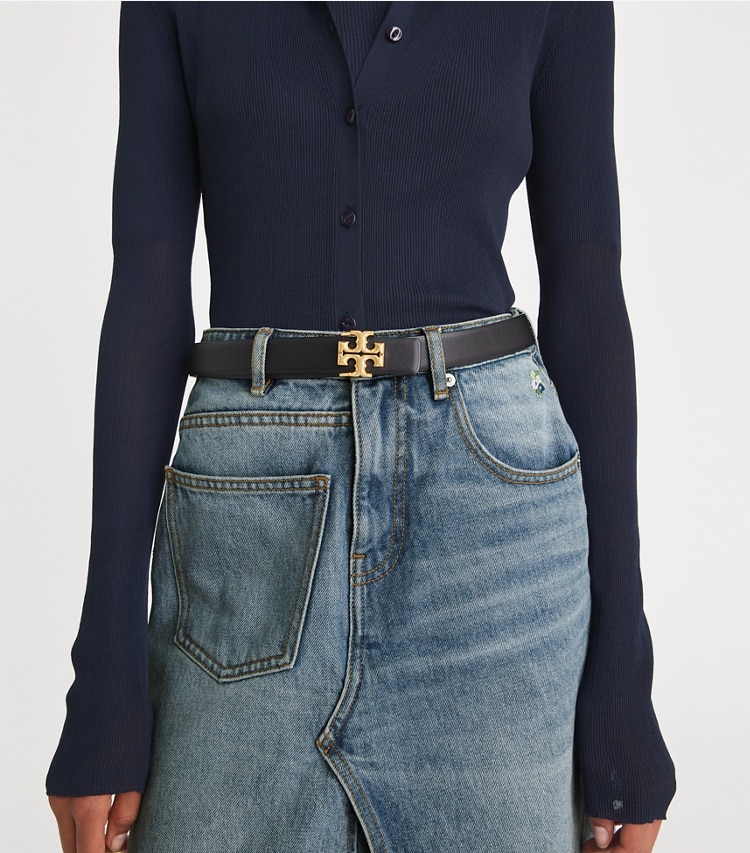 TORY BURCH 1"ELEANOR BELT - Black / Gold