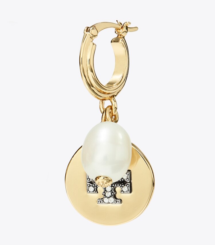 TORY BURCH CHARM HOOP EARRING - Tory Gold / Cream / Crystal