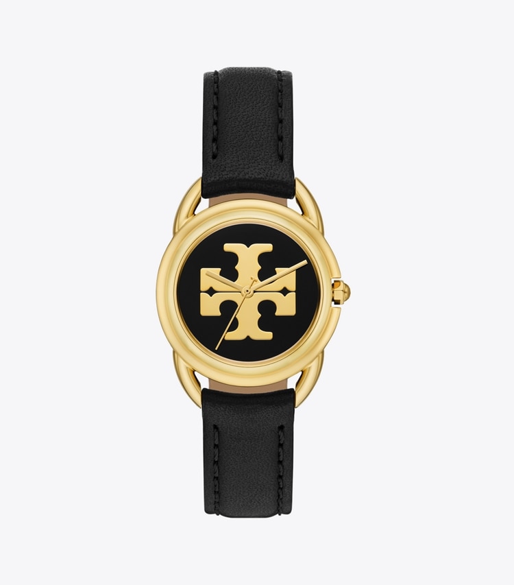 TORY BURCH MILLER WATCH, LEATHER / GOLD-TONE STAINLESS STEEL - Black/Gold