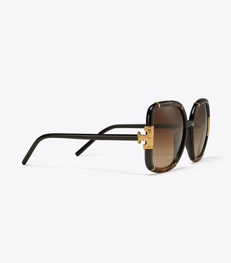 TORY BURCH ELEANOR OVERSIZED SQUARE SUNGLASSES - Dark Tortoise/Black