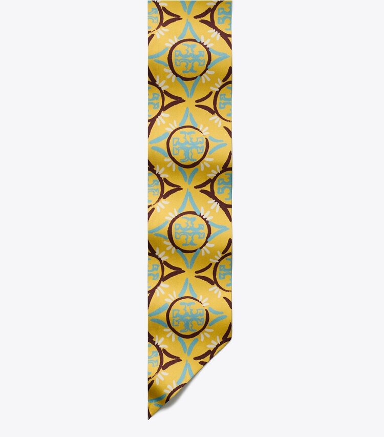 TORY BURCH MOSAIC MONOGRAM DOUBLE-SIDED SILK RIBBON TIE - Cornmeal
