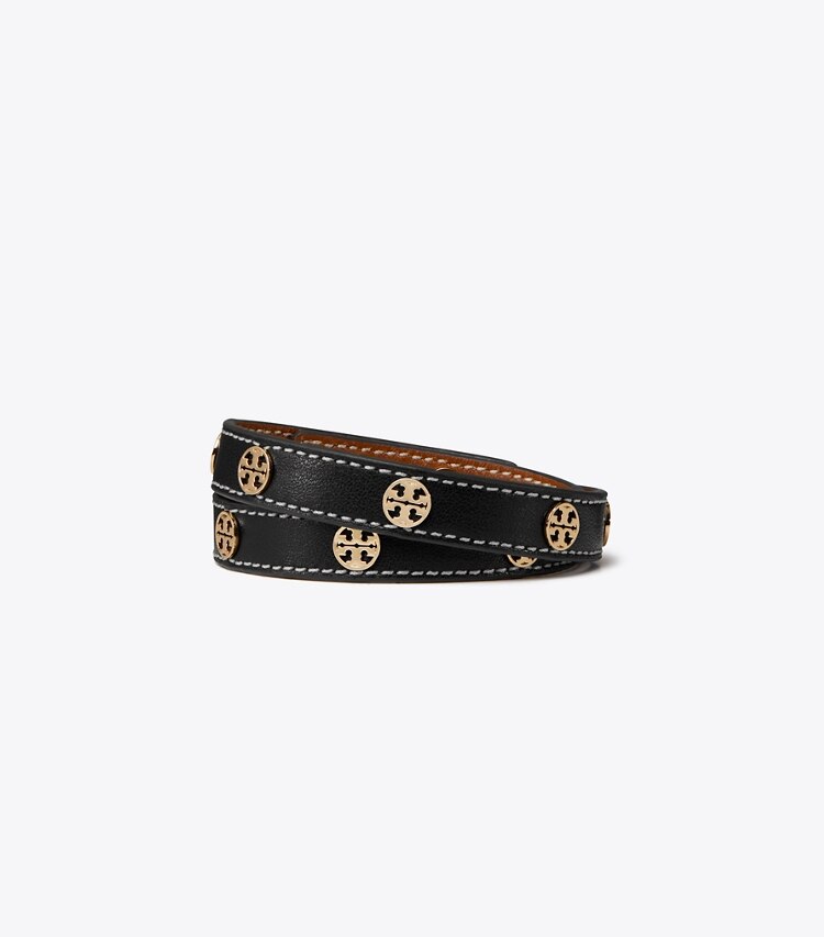 TORY BURCH MILLER DOUBLE-WRAP BRACELET - Tory Gold / Black - Click Image to Close