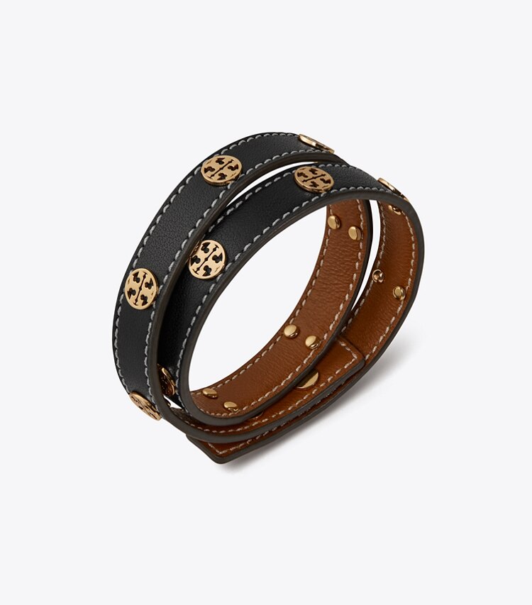 TORY BURCH MILLER DOUBLE-WRAP BRACELET - Tory Gold / Black - Click Image to Close