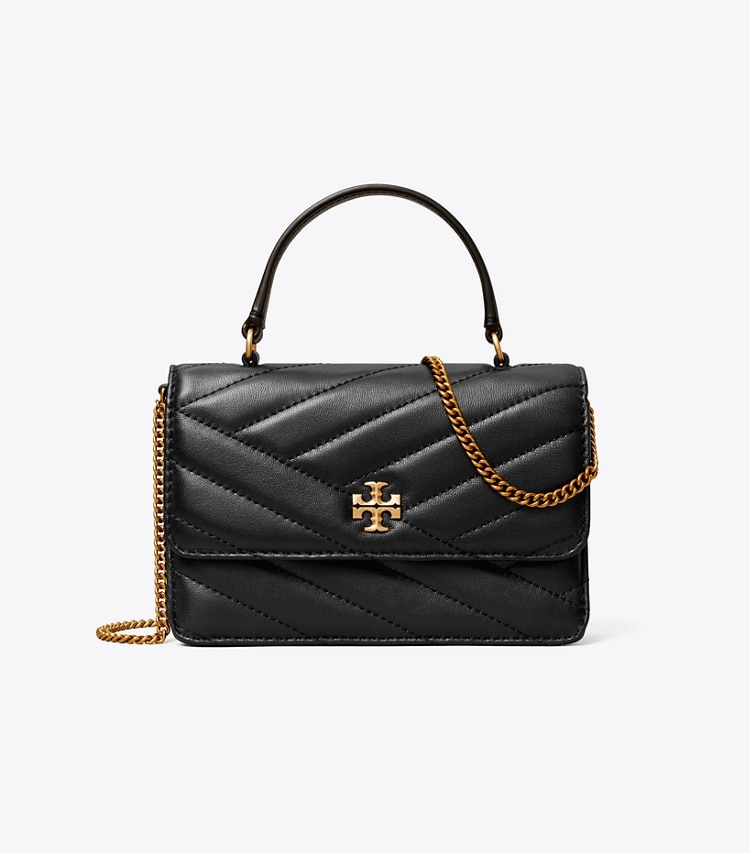 TORY BURCH MINI KIRA CHEVRON TOP HANDLE CHAIN WALLET - Black - Click Image to Close