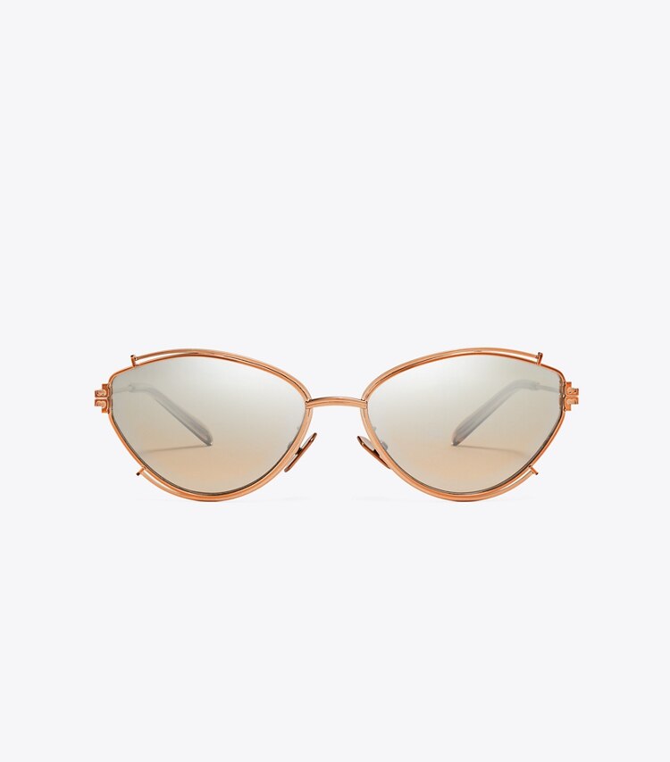 TORY BURCH ELEANOR OVAL SUNGLASSES - Copper/Brown Mirror Gradient Silver