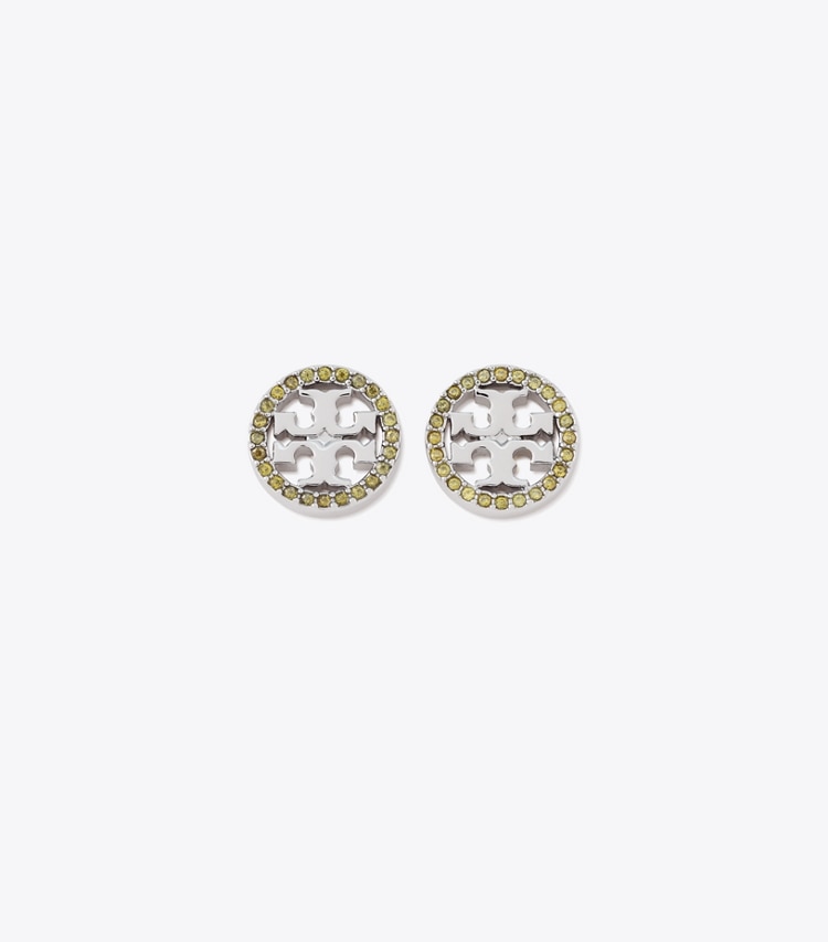 TORY BURCH MILLER PAVe STUD EARRING - Tory Silver / Olive