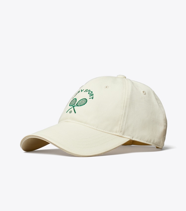 TORY BURCH EMBROIDERED RACQUETS CAP - New Ivory