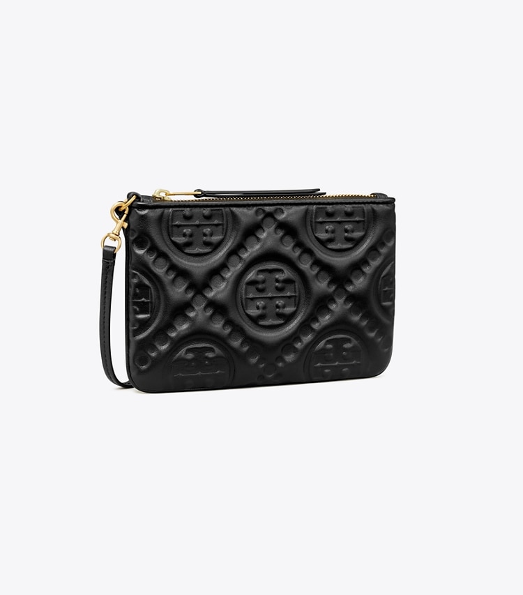 TORY BURCH T MONOGRAM EMBOSSED POUCH - Black