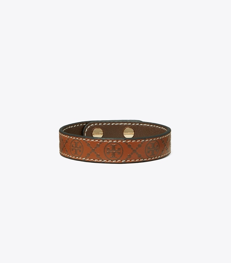 TORY BURCH MILLER LEATHER BRACELET - Tory Gold / Classic Cuoio / Cold Brew