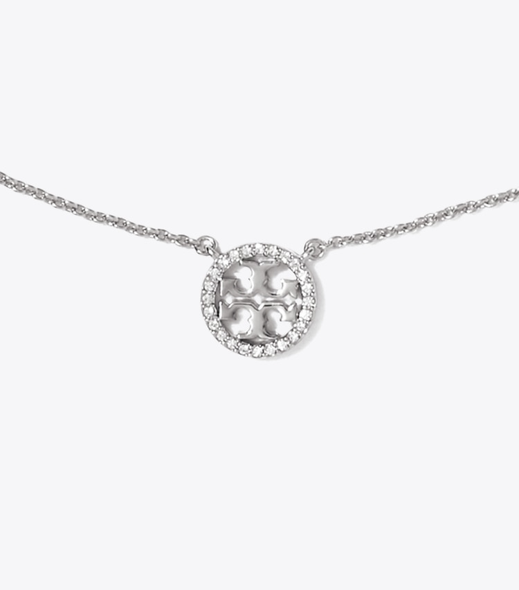TORY BURCH MILLER PAVe LOGO DELICATE NECKLACE - Tory Silver/Crystal - Click Image to Close