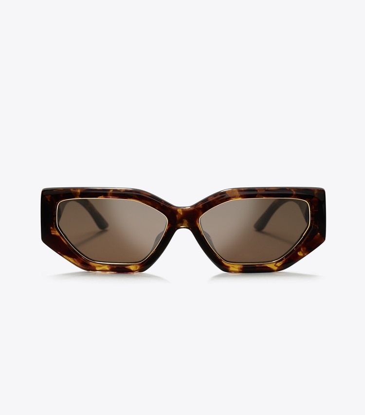 TORY BURCH KIRA GEOMETRIC SUNGLASSES - Dark Tortoise