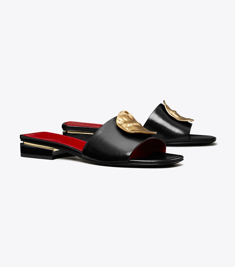 TORY BURCH PATOS MULE SANDAL - Perfect Black / Tory Red / Tory Red