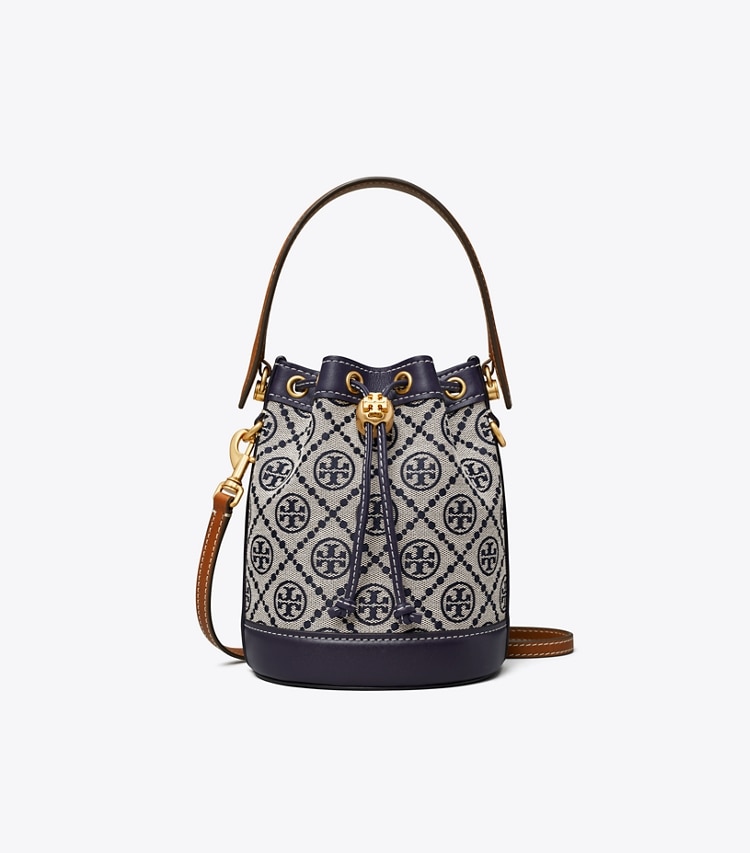 TORY BURCH MINI T MONOGRAM BUCKET BAG - Tory Navy