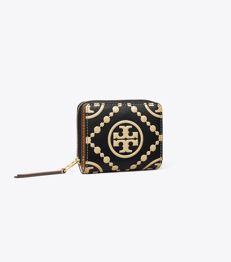 TORY BURCH T MONOGRAM CONTRAST EMBOSSED BI-FOLD WALLET - Black / New Cream