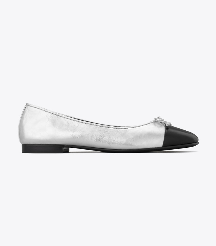 TORY BURCH CAP-TOE BALLET - Silver / Perfect Black