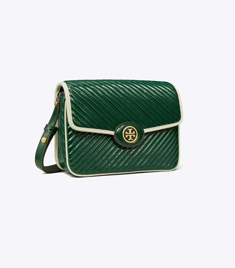 TORY BURCH ROBINSON PATENT QUILTED SHOULDER BAG - Pine Tree