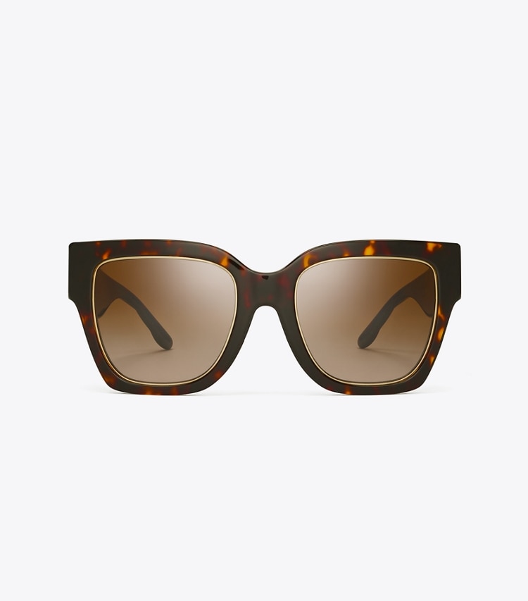 TORY BURCH KIRA SQUARE SUNGLASSES - Dark Tortoise/Brown Gradient