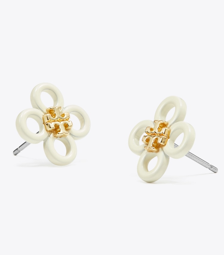 TORY BURCH SMALL KIRA CLOVER STUD - Tory Gold / New Ivory