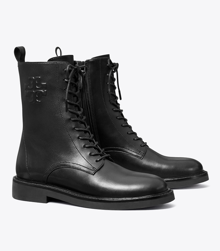 TORY BURCH DOUBLE T COMBAT BOOT - Perfect Black - Click Image to Close