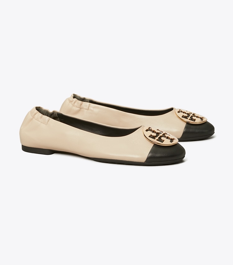 TORY BURCH CLAIRE CAP-TOE BALLET - Black / New Cream