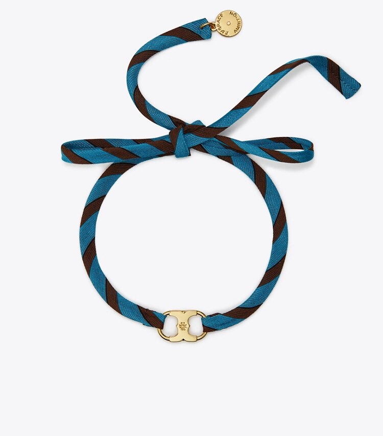 TORY BURCH EMBRACE AMBITION WRAP BRACELET - Tory Gold / Blue / Brown